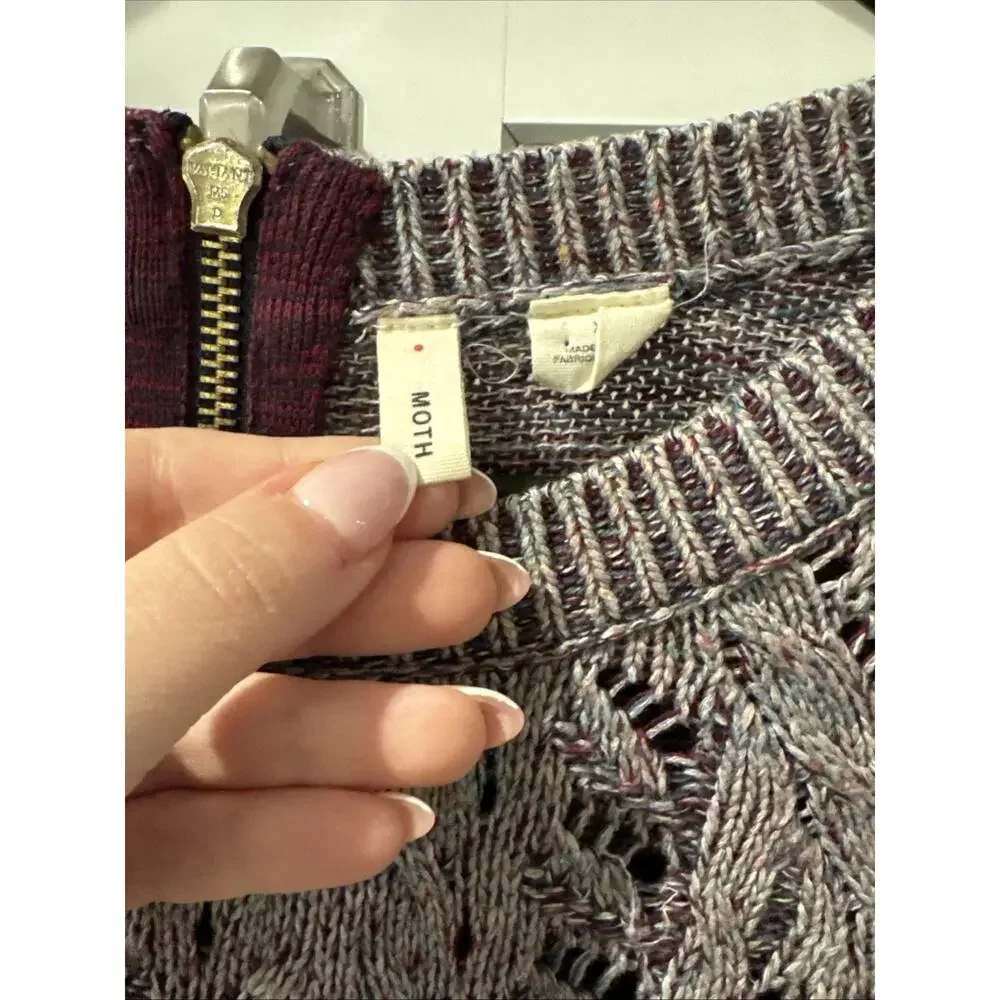 ANTHROPOLOGIE MOTH Anita Mixed Cable Knit Swing Sweater Purple, Size XS - Picture 3 of 8